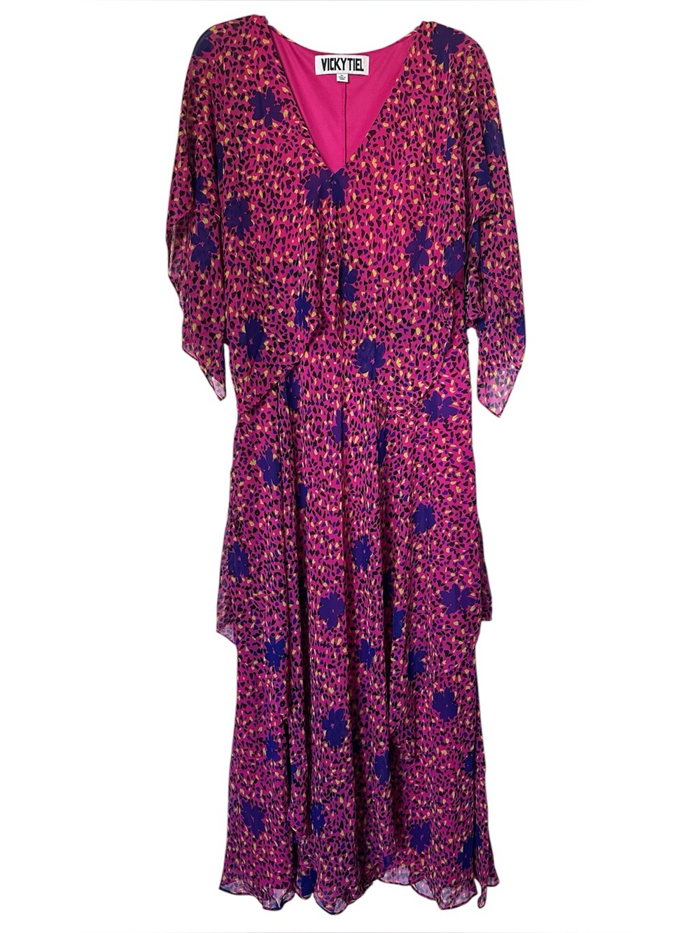 Vicky Tiel NWT Layered Dress Pink Floral XL Garden Party Feminine